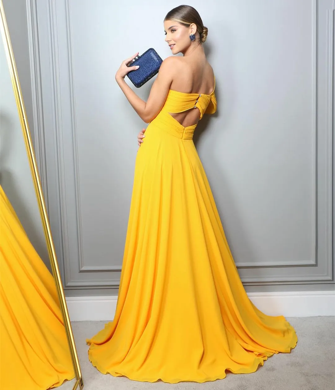 Elegant Vintage Yellow Chiffon Prom Dress with Side Slit, Custom A-Line One  Shoulder Party Maxi Pleated Evening Dress for Women from Dhgate Prom Dresses  - price 80.32