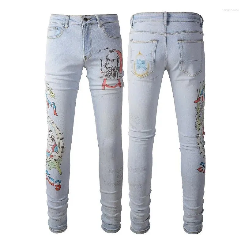 Herenjeans Collectie Topkwaliteit Blauwdruk Slanke Streetwear Heren Dames Schade Magere denimbroek Hoge stretch Graffiti Gescheurd potlood