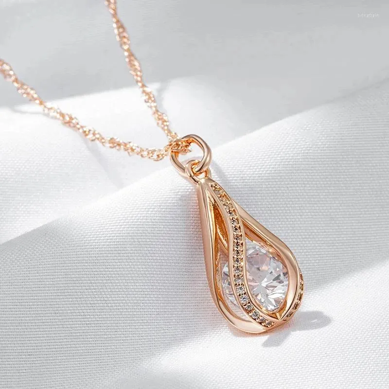 Pendant Necklaces Wbmqda Luxury Natural Zircon And Necklace For Women 585 Rose Gold Color Sparkling Bridal Wedding Party Ethnic Jewelry