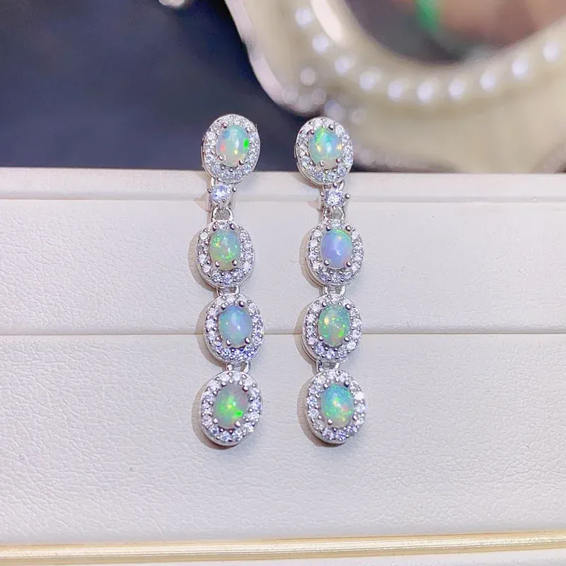 CoLife Jewelry 100% Real Opal stud Earrings for Office Woman 3mmx4mm Opal Earrings 925 Silver Opal Jewelry
