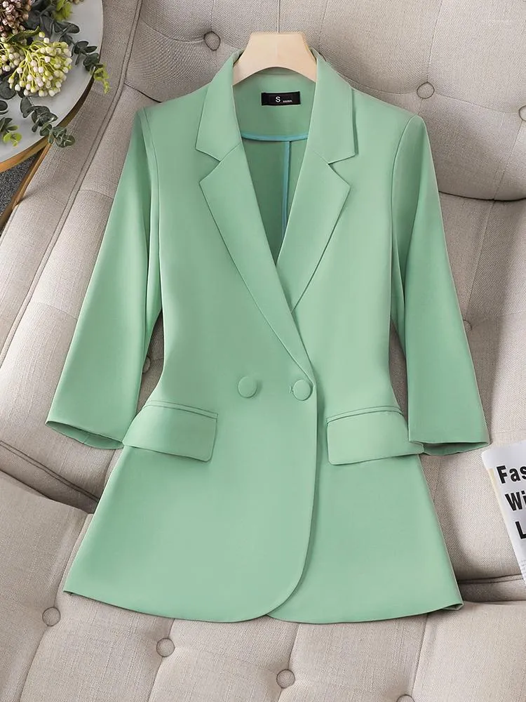 Women's Suits Spring Summer Ladies Blazer White Green Yellow Black Female Half Sleeve Solid Women Formal Jacket Coat