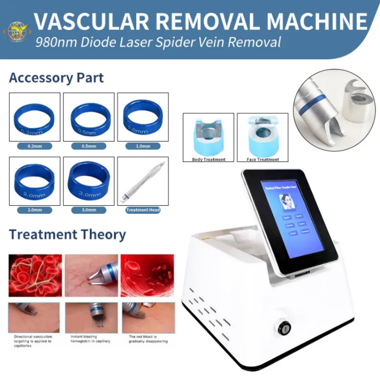 Machine d'élimination des vaisseaux sanguins au Laser 15W 980Nm, pour éliminer les instruments de beauté rouges injectés de sang 380