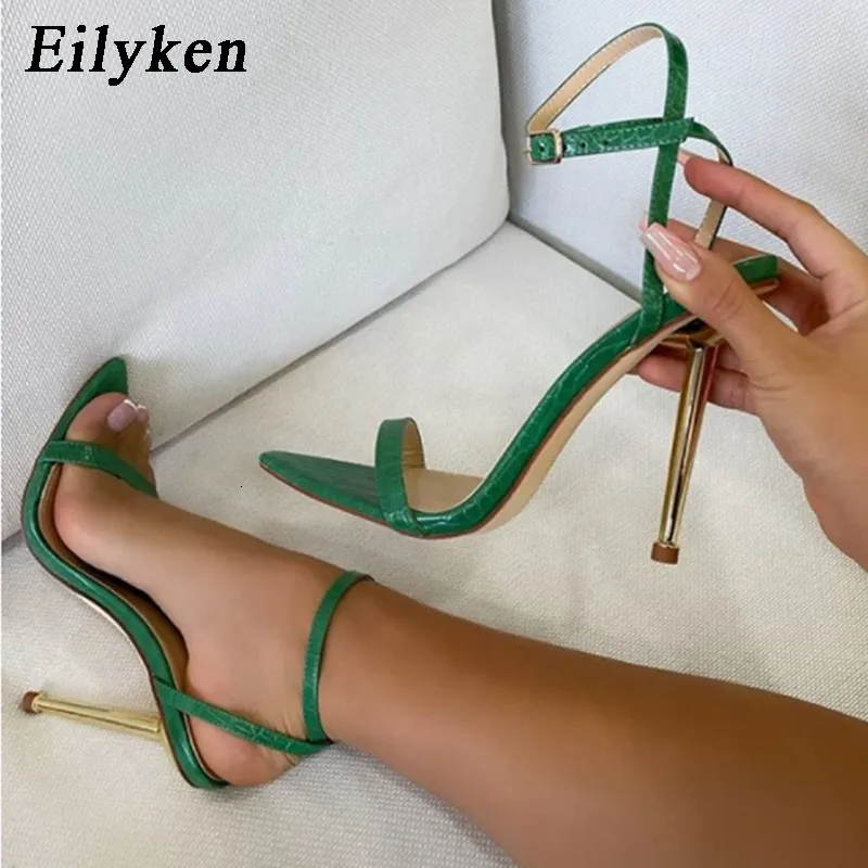 Sandals Eilyken Ankle Buckle Strap Green High Heels Sandals Women's Pointed Toe Party Female Shoes Sandalias Mujer 230420