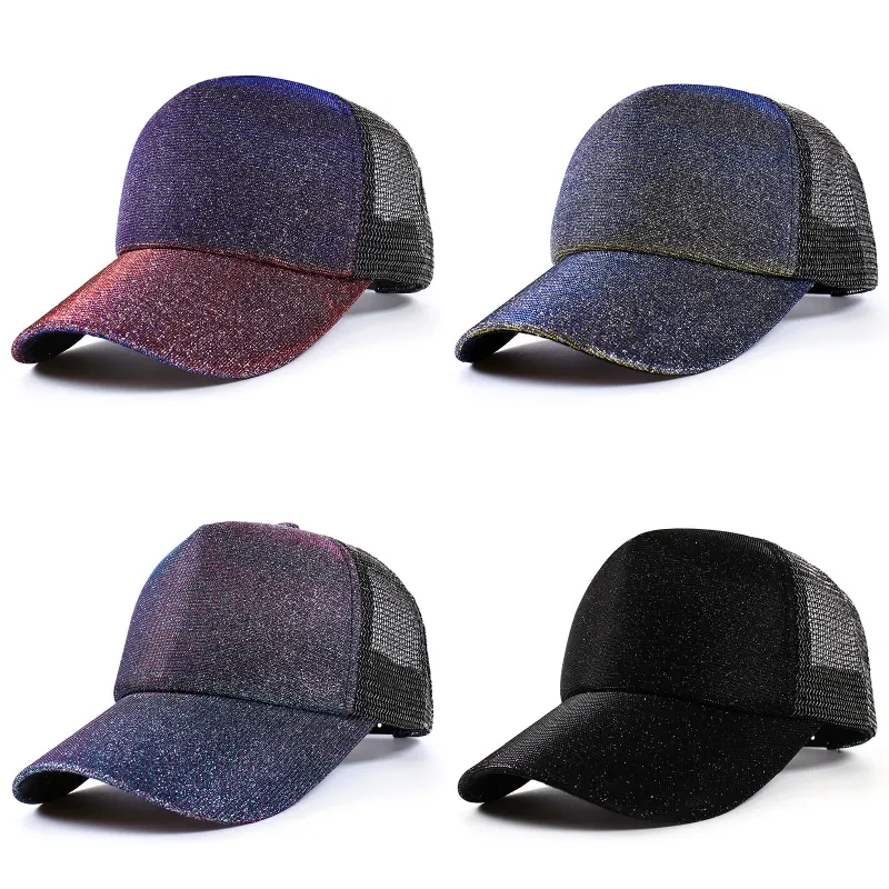 Luxus -Designer Glitter Baseball Trucker Cap verstellbarer Plastik -Schnapphüte für Erwachsene für Erwachsene Damen Herren Bling SHINNING SOMMER BURDE HIP HOP SONN SONNEN VISOR