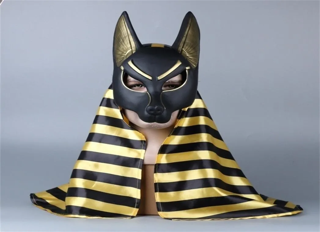 Anubis egípcio cosplay máscara facial cabeça de lobo chacal animal masquerade adereços festa de halloween fantasia vestido bola 2208123677647