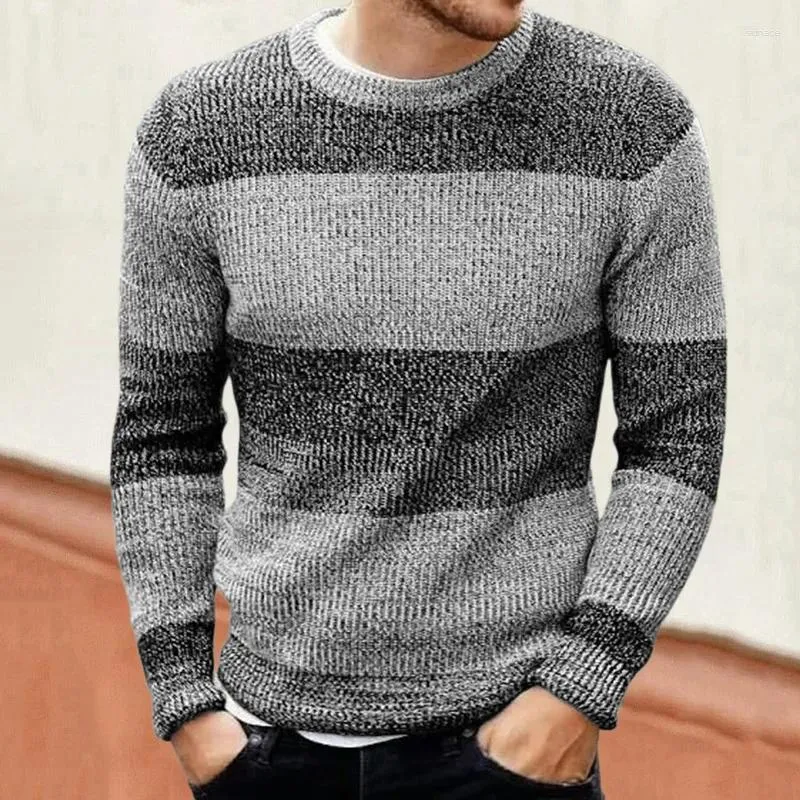 Maglioni da uomo Autunno e Inverno 2023 Maglione abbinato a colori Pullover a maniche lunghe Righe vintage lavorato a maglia casual