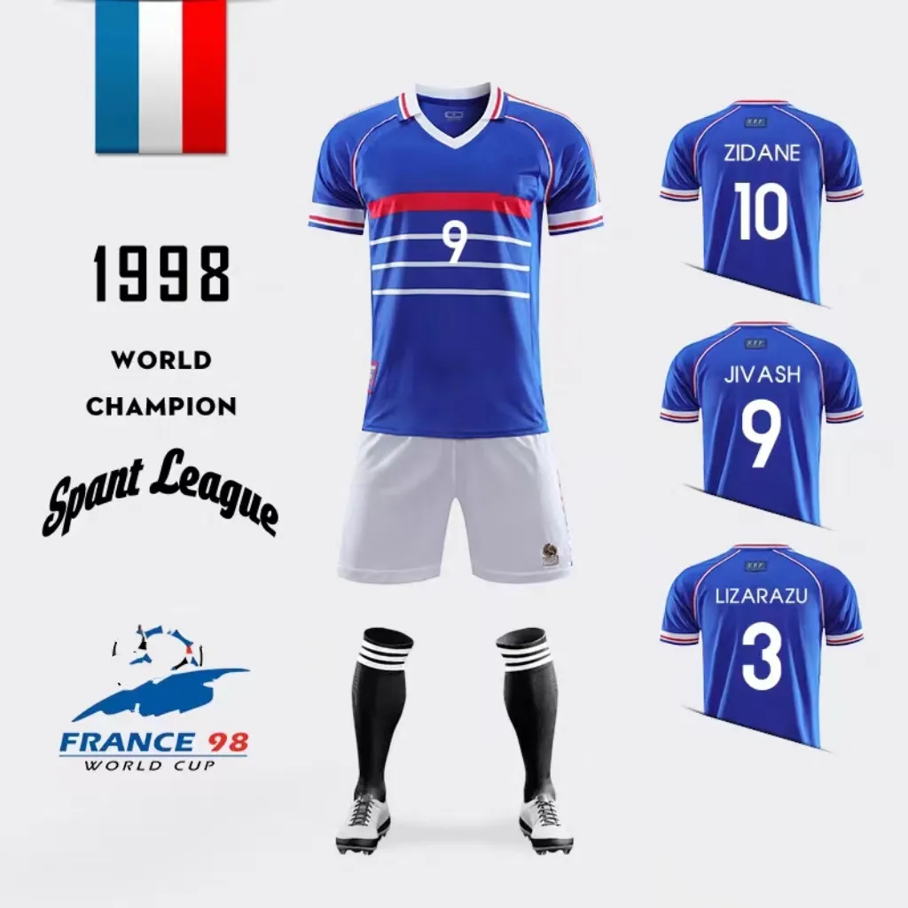 5A + 12H SHIPPING 1998 ZIDANE Maillots de football rétro français 1982 84 86 88 90 96 00 02 04 06 HENRY MAILLOT DE FOOT REZEGUET T-shirt de football Français Vintage Jersey Wear Training