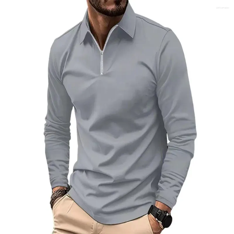 T-shirts pour hommes Hommes Chemise Mode Manches longues Couleur unie Top Revers Design Doux Respirant Mélange de coton Pull pour un usage quotidien