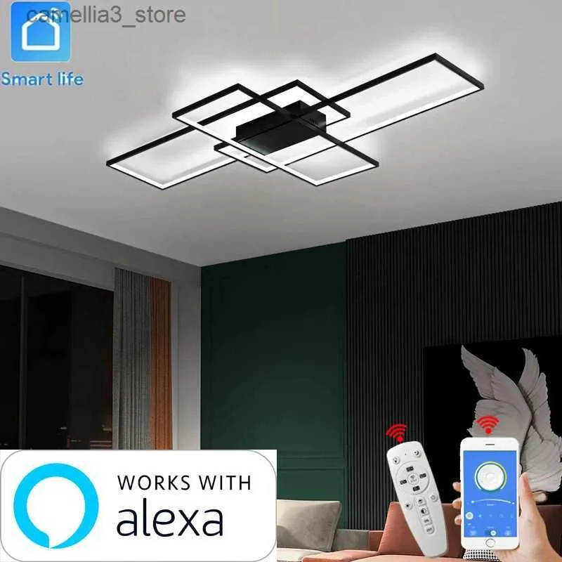 Ceiling Lights Alexa Smart Home Modern Led ceiling lights for livingroom bedroom lustre Led ceiling light White/Black led Ceiling Lamp fixture Q231120