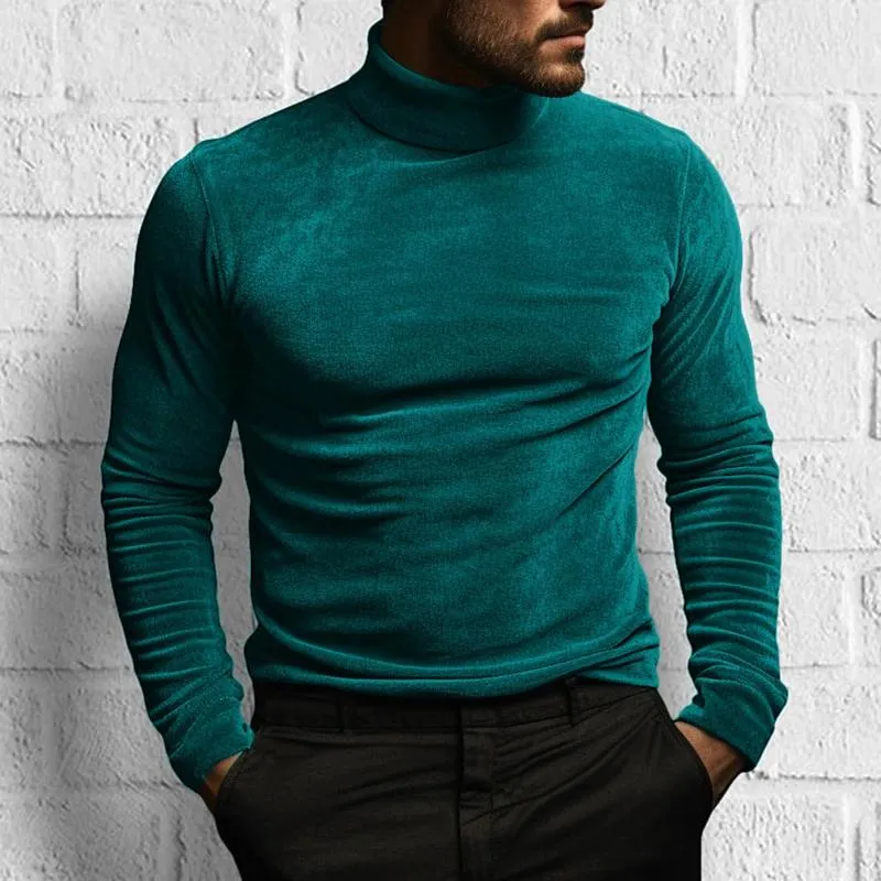 Men's T Shirts Male Shirt Gold Velvet Turtleneck Winter Solid Color Bottoming Street Vacation Long Sleeve Clothing Tee Tops