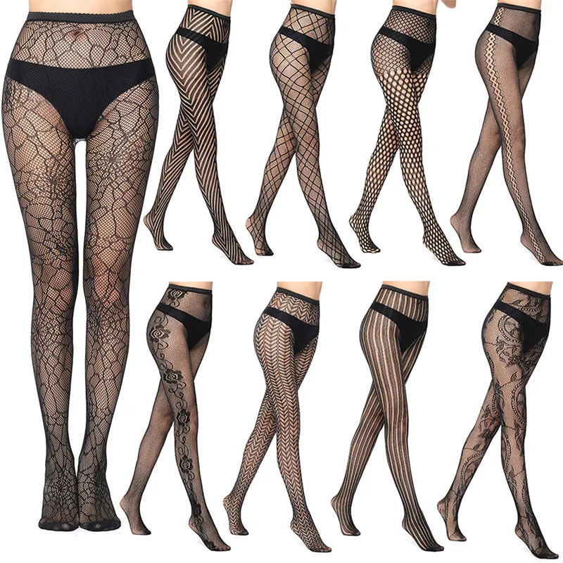 Womens Sexy Socks Fishnet Tights Jacquard Weave Seamless Pantyhose Yarns Garter Grid Fish Net Stockings Hose Sexy Lingerie Collant