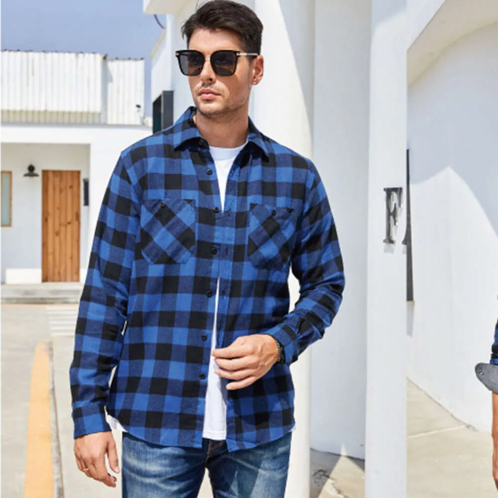 Designer Autumn/Winter Flanell Plaid Shirt Män Europeiska och amerikanska storlekar Utländska handel Herrskjorta Casual mångsidig lös långärmad 23SS