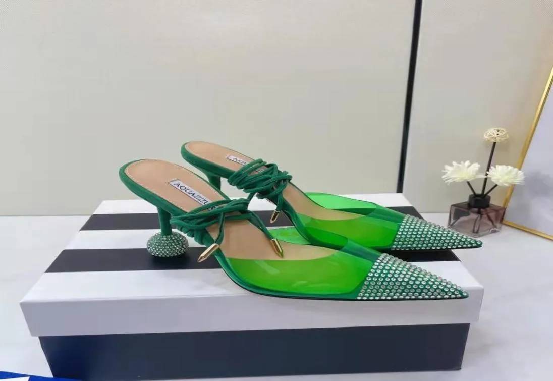 Chaussures nouvelle saison Aquazzura nuits pompes 95mm italie vert Pvc talon aiguille scintillant sphère fête Bride6665065