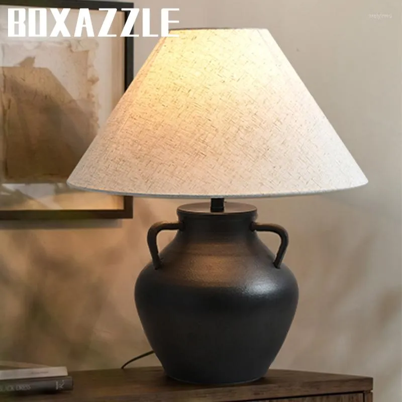 Table Lamps Chinese Style Coarse Ceramic Lamp Pottery Pot Nostalgic Retro For Living Room Bedroom El Silent