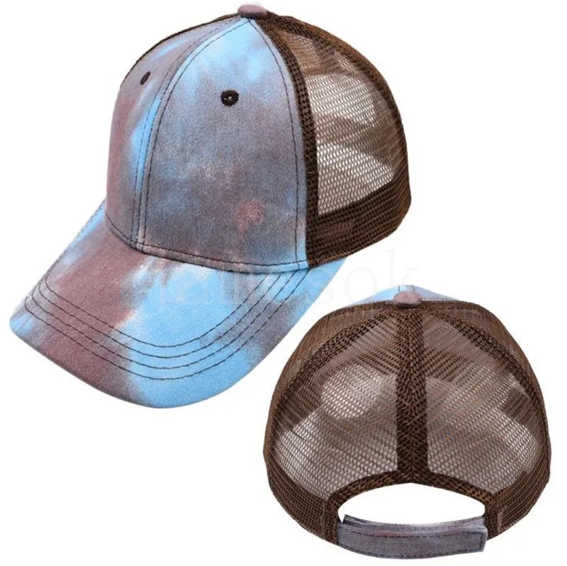 Tie-Dye Pferdeschwanz Hüte 6 Farben Mesh Hohl Messy Bun Baseball Cap Trucker Hut Sommer Sun Caps DD327