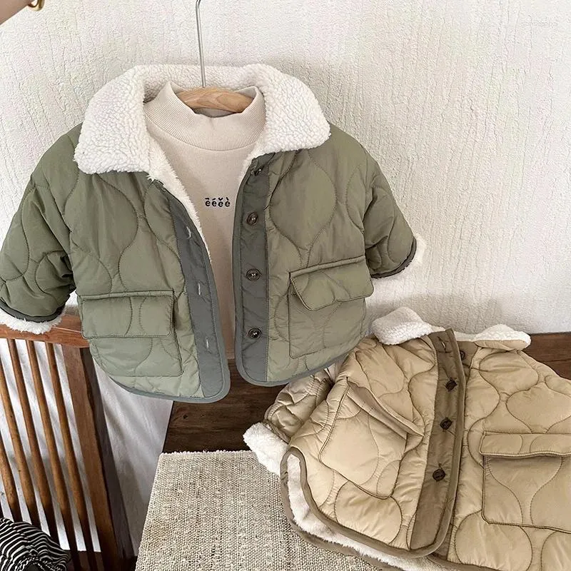 Down Coat Style Winter Keep Warm Boys Jacket Lamb Wool Turn Collar Clothes For Girls Lining With Plush Thick Kids