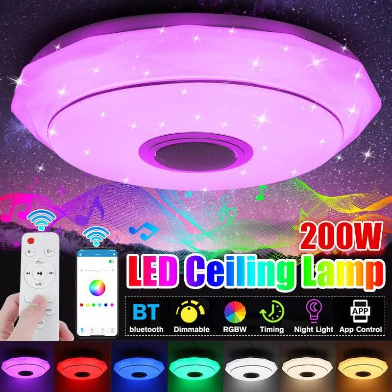 天井ライト200WアプリLED MUSIC LIGHT RGB BLUETOOTHスピーカーランプホームベッドルームリモコン320mm調光室スマート