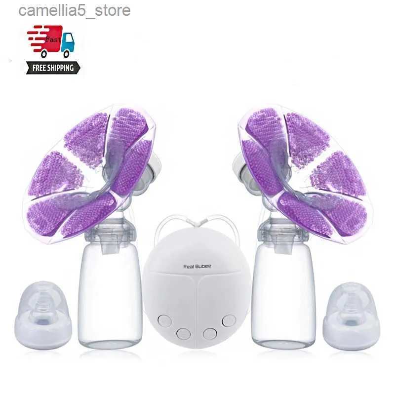 Breastpumps Real Bubee Single/double Electric Breast Pump With Milk Bottle Infant Usb Bpa Free Powerful Breast Pumps Baby Breast Feeding Q231121