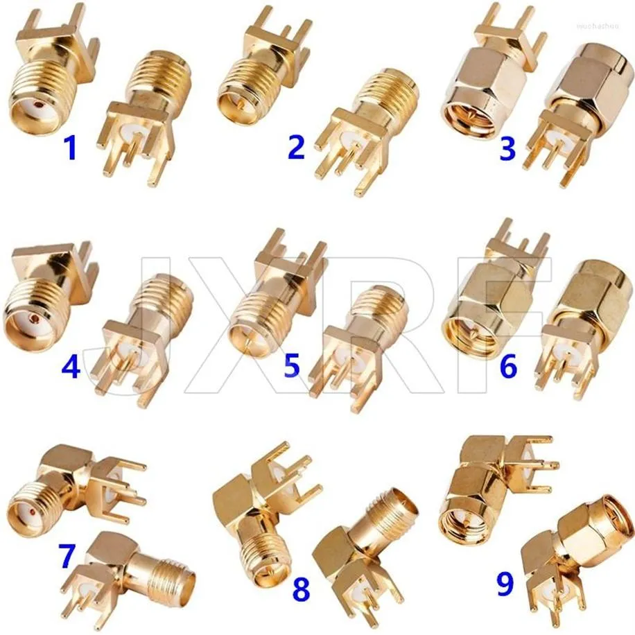 Acessórios de iluminação 10pcs SMA Jack feminino Adaptador de plugue macho Solda Edge PCB reto ângulo reto de montagem RF Conector de cobre soquete273D