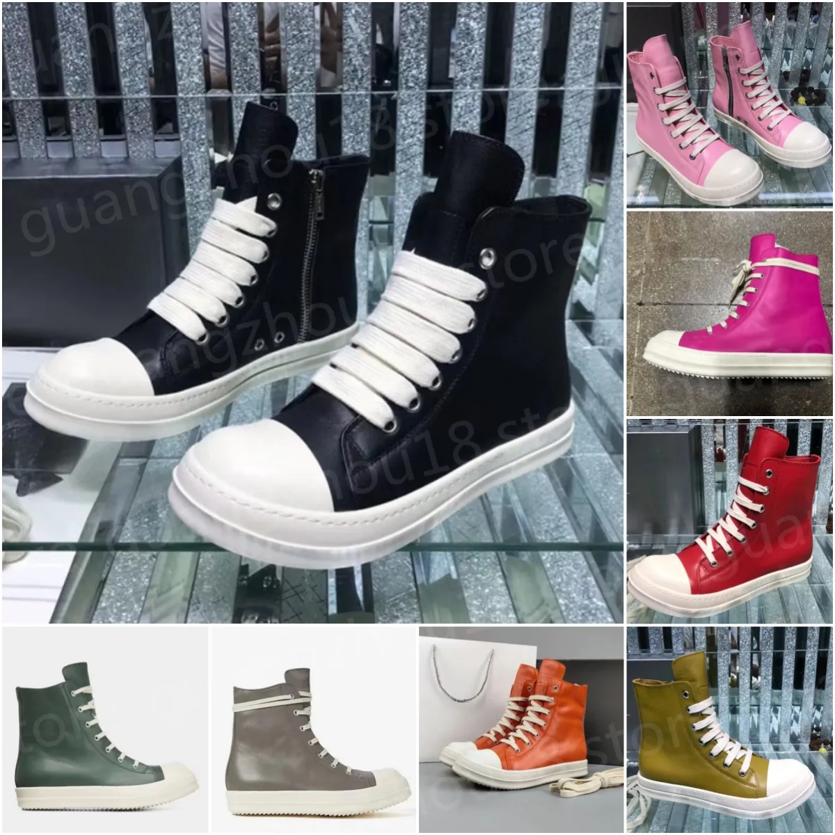 Designer Lace Leather Casual Shoes Fashion Women Men's Outdoor High Tops with Side Zipper Par Christmas Gifts 19864