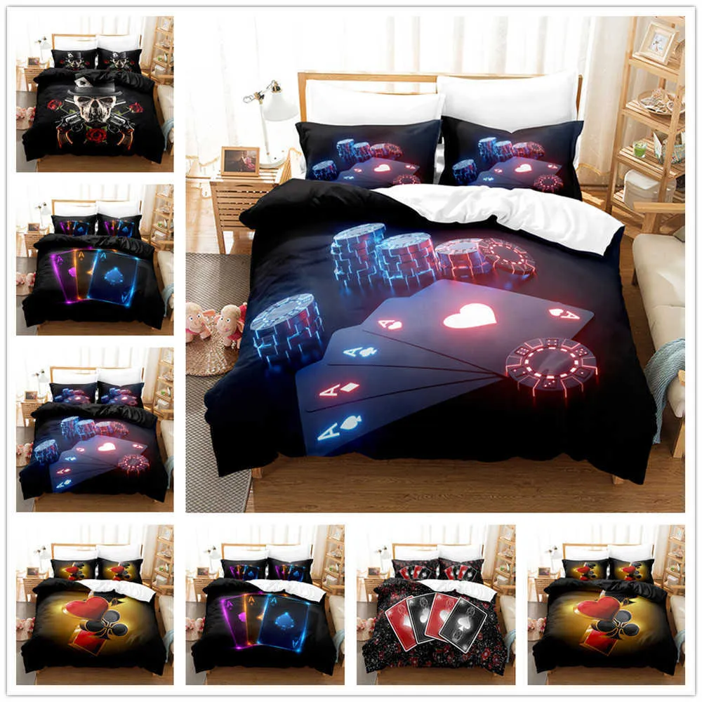 Low Price Customized Wholesale 3d Bedding Sets Poker Theme Polyester Soft Skin-friendly Duvet Set Adult Children Universal Quilt Cover with Pillowcaseu6se