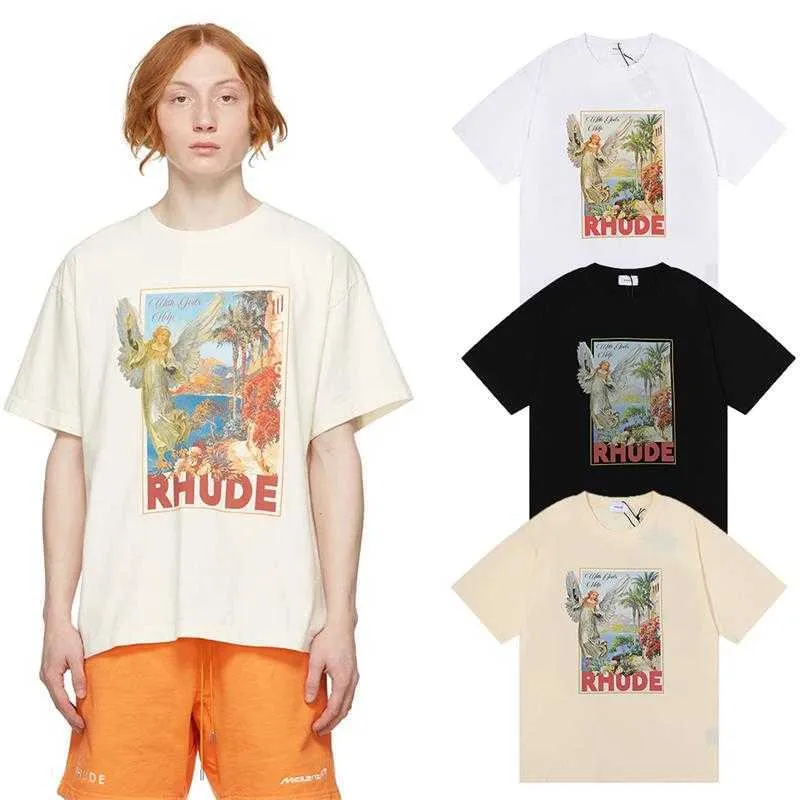 Designer modekläder tees hip hop tshirts rhude ängel med gudar hjälper skriva ut brev män kvinnor förlorar sommar kort ärm t-shirt streetwear sportkläder