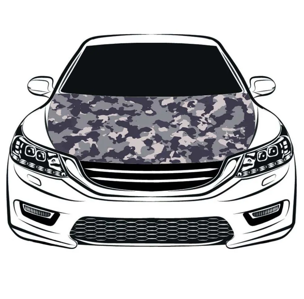 Couverture de capot de voiture gris Camouflage, drapeau 100 spandex, tissu de projectile à quatre côtés, bannière de capot de voiture, drapeau de moteur 7932822