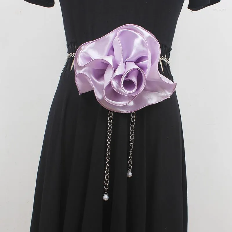 Gürtel Big Satin Flower Taillenkette für Frauen 2023 Design Femme Ceinture Spring Dress Shirt Waistbands Floral Metal