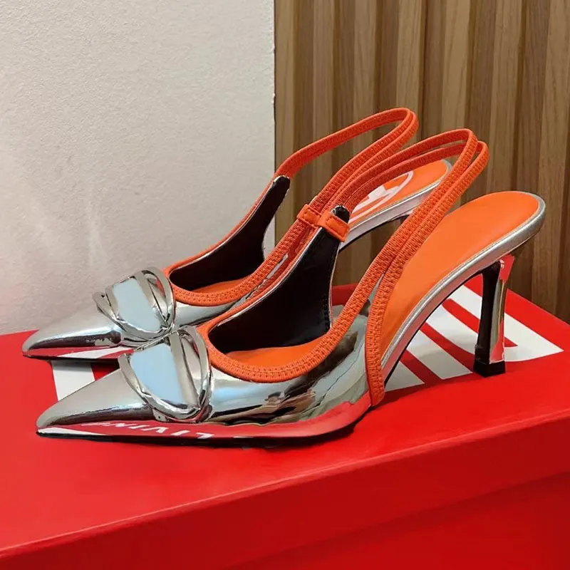 Save Big on Bulk Metallic Kitten Heels Metallic Letter High Heels Women  Retro Fashion Pointed Toes Slingbacks Kitten Heel Sandals Luxury