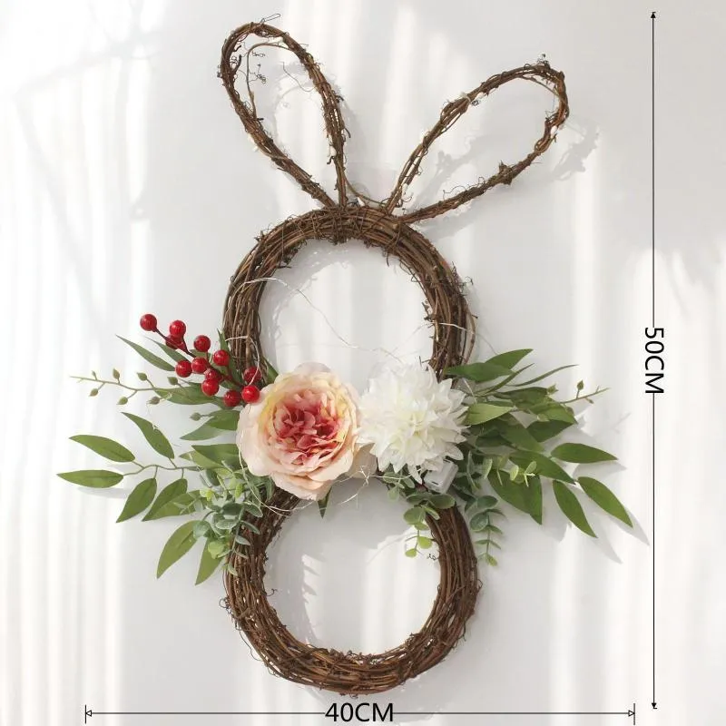 Flores decorativas estilo festivo, guirnalda de flores de simulación, decoraciones para fiesta de Pascua, hogar, sala de estar, puerta, corona colgante de pared