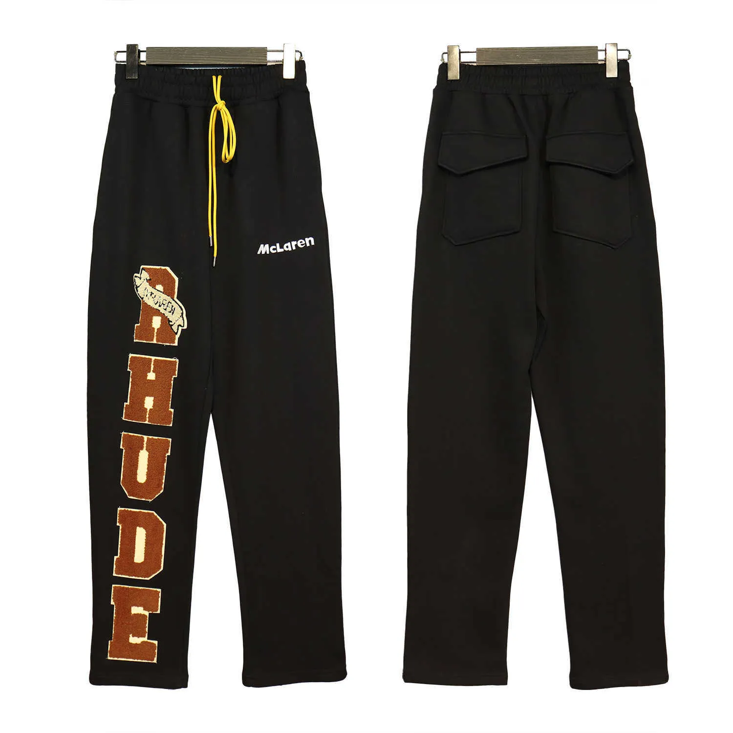 Designer Kleding Broek RHUDE Nieuwe Mannen Mode Losse Letter Sticker Geborduurde Rechte Buis Casual Broek Puur Katoen Slim Fit Trend Streetwear Jogger Broek