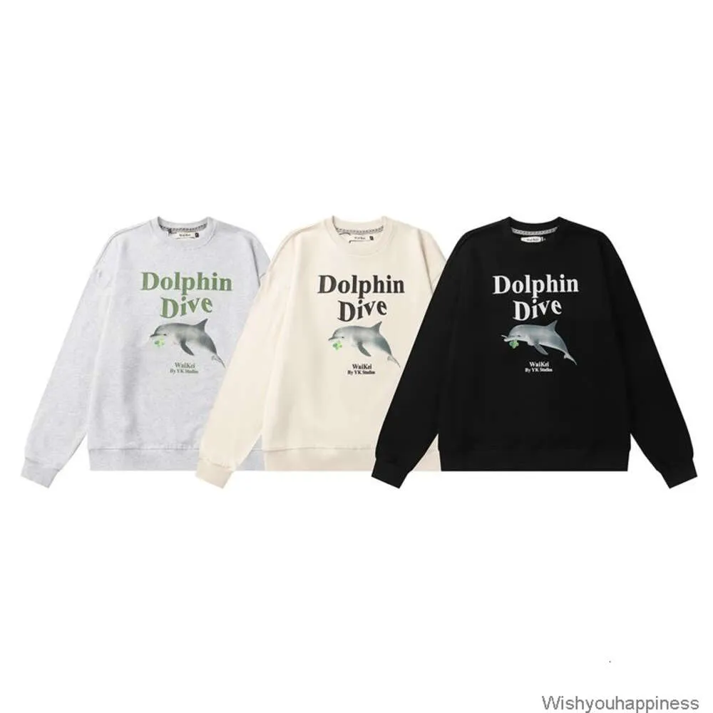 Sweatshirts Erkek Kadın Tasarımcısı Hoodies Hion Street Giyim Kore Waikei Dolphin Dog Sweater Sevimli Gevşek Yuvarlak Boyun Çift Sonbahar Kışın Doğru Versiyonu