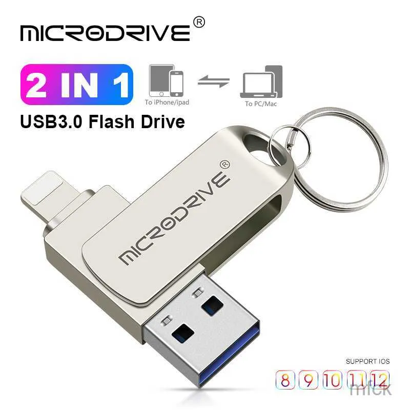 Cartes mémoire Clé USB Rotation Clé USB 3.0 pour téléphone avec interface USB-A vers Lightning 2 en 1 Clé USB 3.0 pour téléphone 7/8/9/11/12/13 / Pad R231120