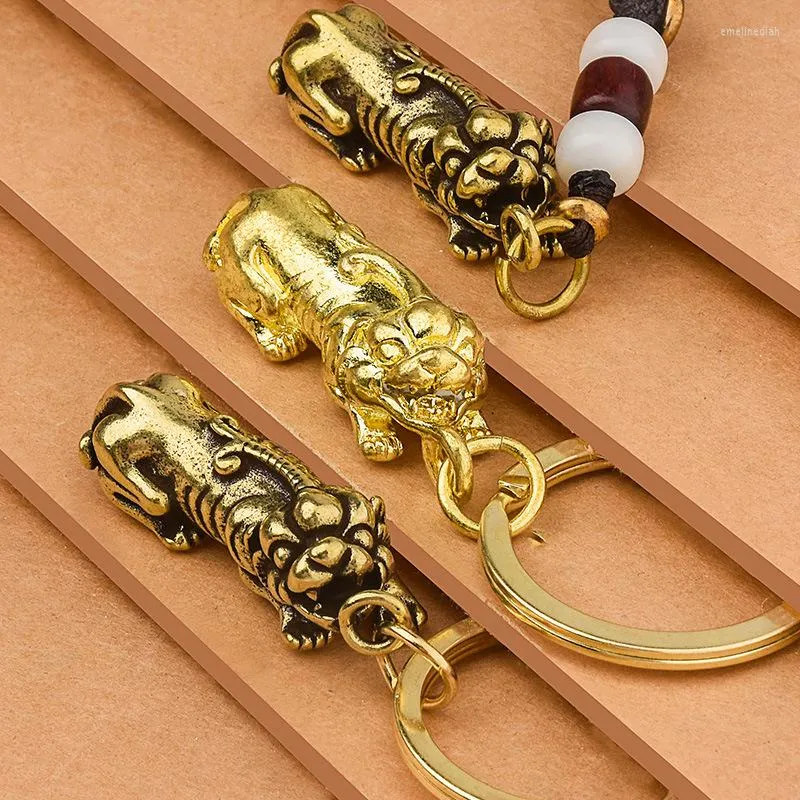 Keychains Brave Troops Brass Car Keychain hanger sieraden vintage Chinese stijl handgemaakt geweven touw lanyard sleutelhanger knutselen K4558