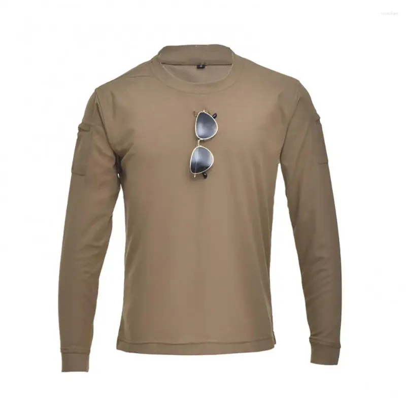 T-shirt da uomo Tasche larghe o collo Uomo Casual Pullover Manica lunga T-shirt assorbente del sudore Escursionismo all'aperto Arrampicata Allenamento Camicia militare