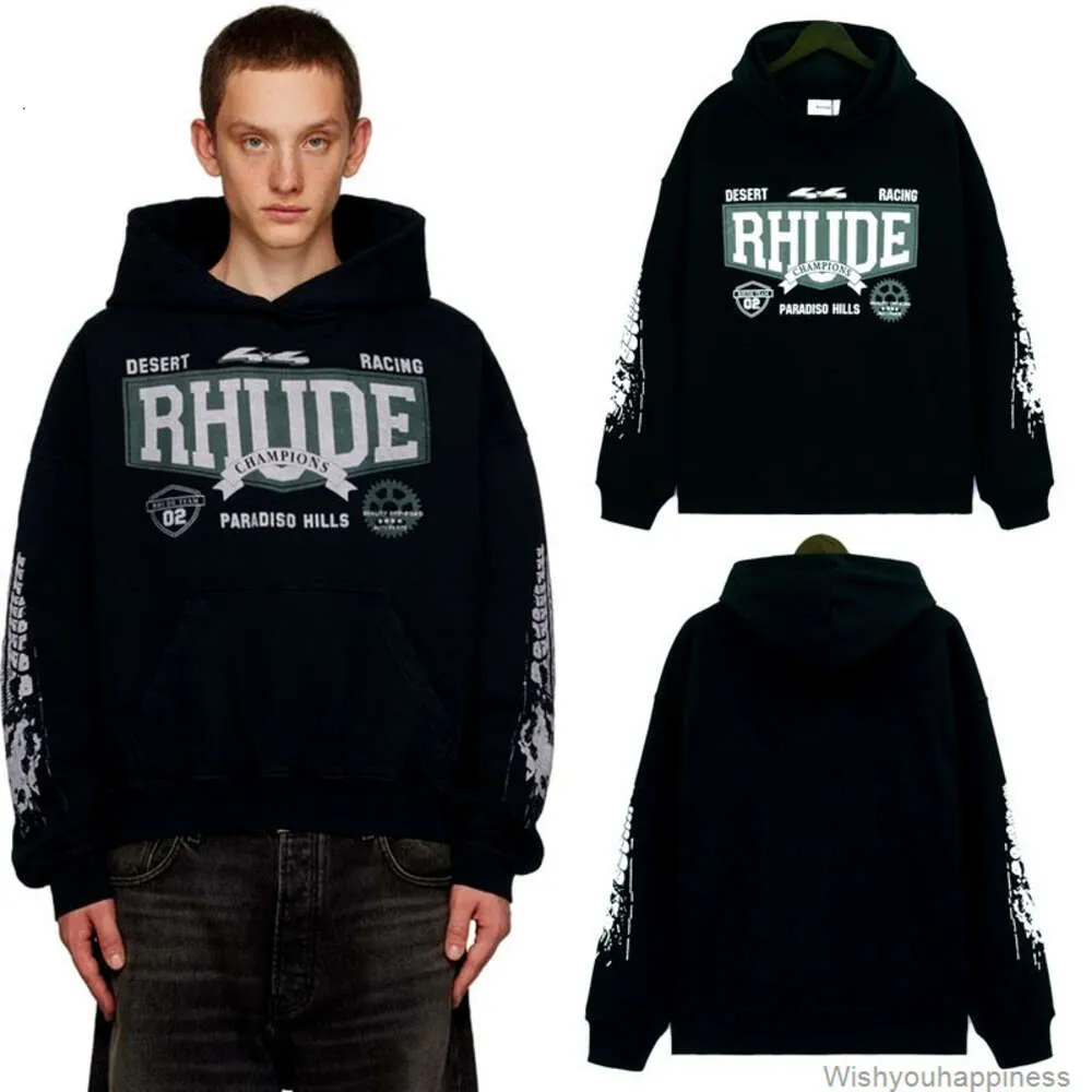 Sweatshirts Mens Womens Designer Hoodies Fashion Streetwear Rhude Trendy Br Washed Old Vintage Letter Print American Street Loose Hooded Sweater Winter Men