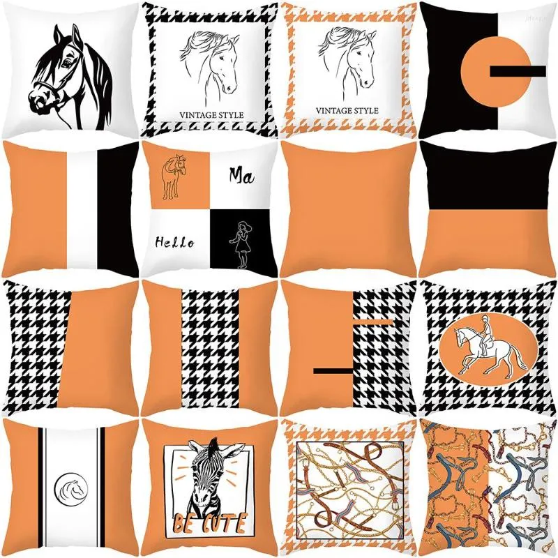 Kussen met de hand getrokken dierpaardenklep polyester geometrische oranje zwart witte bank gooi bedriemtouwkast