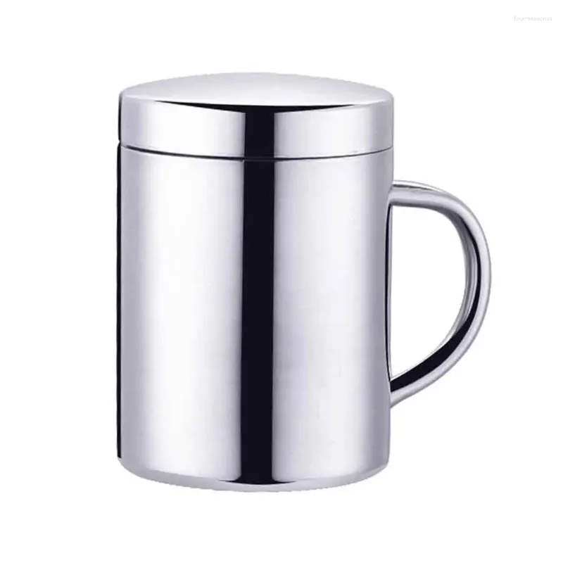 Mugs Stainless Steel Bar Coffee Mug Double Wall Thermal Insulated With Lid Leakproof Office Drinking Heat Preservation Large Capacity