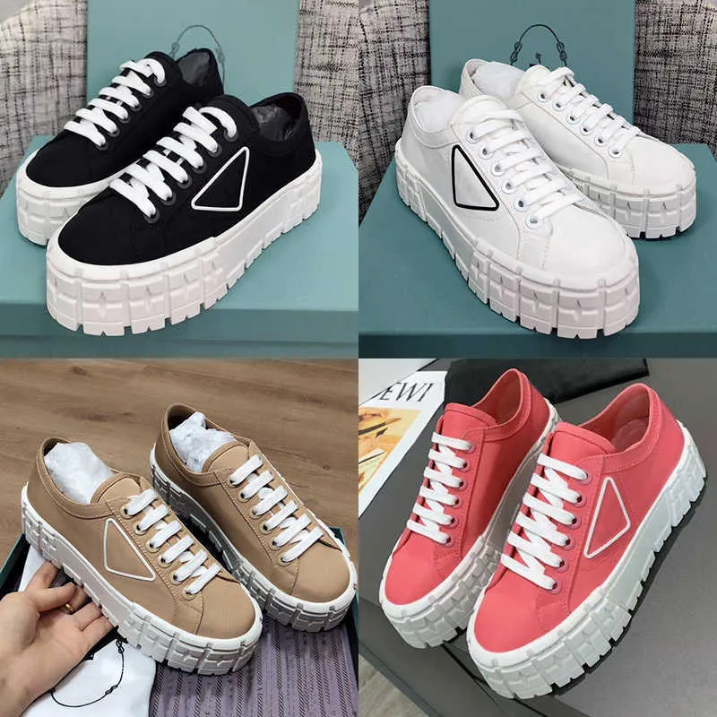 Designer Women Wheel Cassetta Platform Flat Sneakers Thick Rubber Bottom Trainer Canvas Lace-up Shoes Luxury Casual Shoes With Box 261