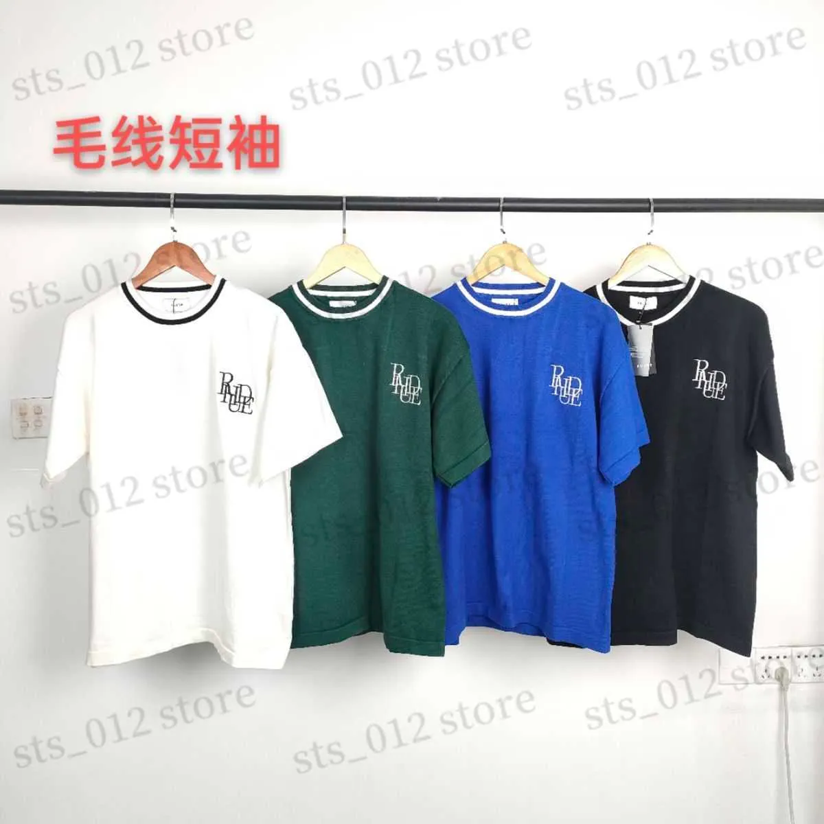 Дизайнерская мужская футболка Rhude Wool Tees Женская контрастная цветовая мода с коротким рукавом T230420