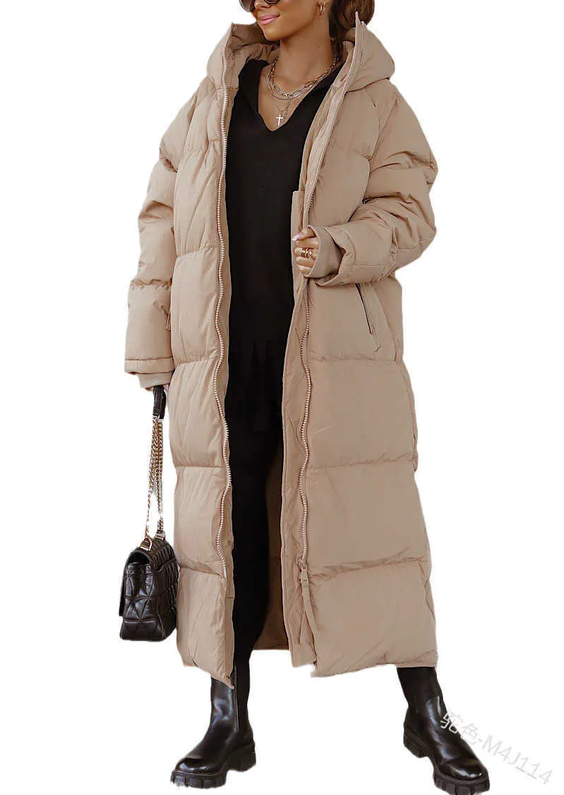 Womens Winter Coat Long quiltad kappa huva maxi längd långärmad pufferjacka vadderad kappa vinter ytterkläder 4s6hv