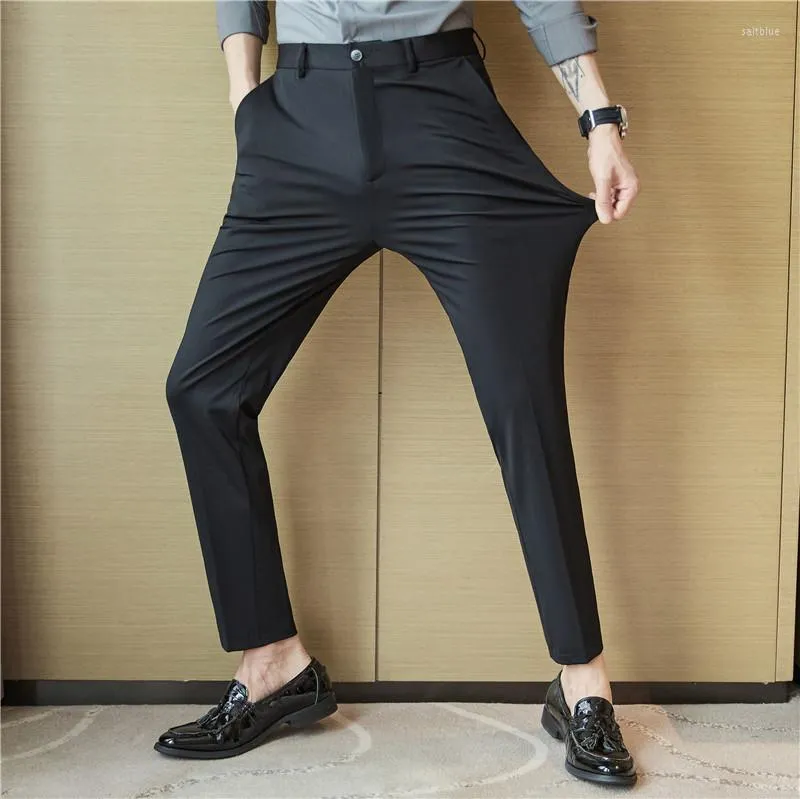 Summer Pants Stretch Slim Fit Elastic Waist Formal Business Classic Thin  Casual Trousers Male 28- s1 Grey8 32 at Amazon Men's Clothing store