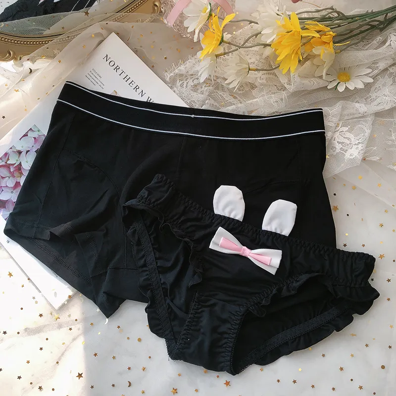 Damen Höschen 2 STÜCKE Lolita Paar Frauen Männer Sexy Dessous Japanische Boxershorts Slips Jungen Mädchen Unterwäsche Kaninchen Aushöhlen Femme Liebhaber 230420