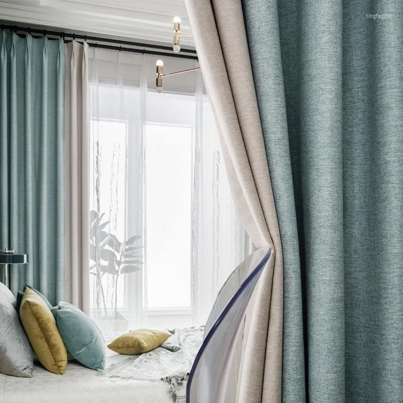 Gordijn Scandinavian Light Luxe schaduwproducten Eenvoudig moderne woonkamer fluweel splitsing kleur matching slaapkamer