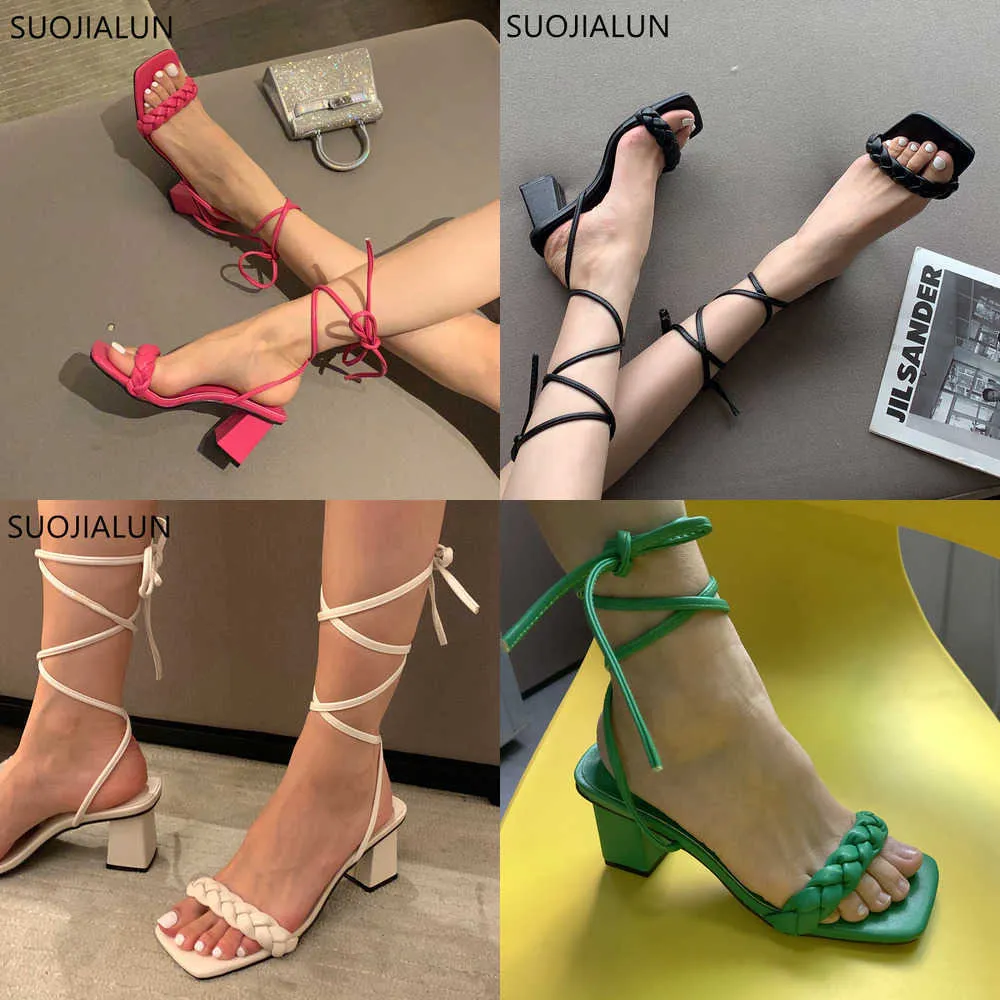 Сандалии New Fashion Women Weave Sandals Square High Heel Chore Up Gladiator Shoes узкая полоса задняя ремешок сандал Zapatos Mujer 230316