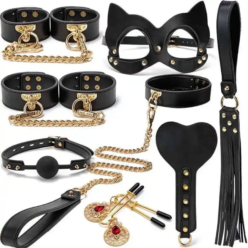 Bondage kits äkta läderbegränsning set fetisch bdsm redskap erotiska roll spela sex leksaker för par sm vuxna cosplay spel