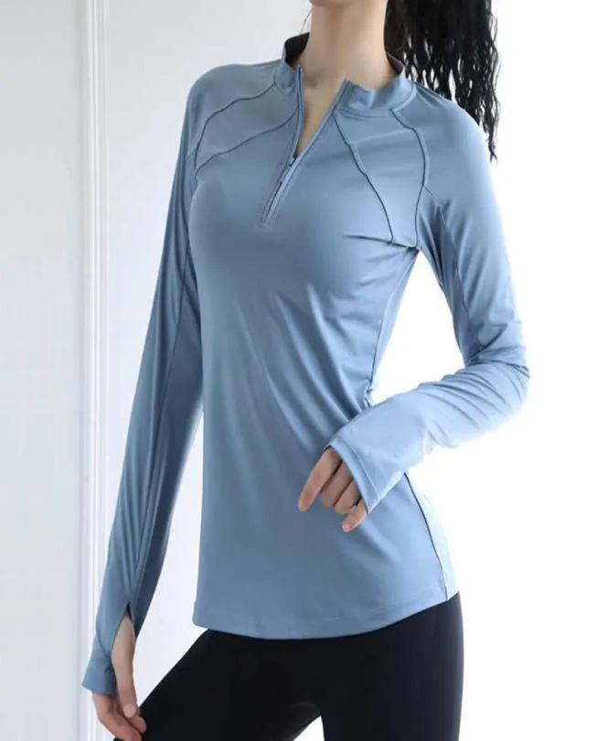 يوجا قمم النساء 039S الخريف والشتاء الجديد سحاب مزدوج Longsleeved Yoga قميص Quickdrying اللياقة البدنية الجري spor1176907