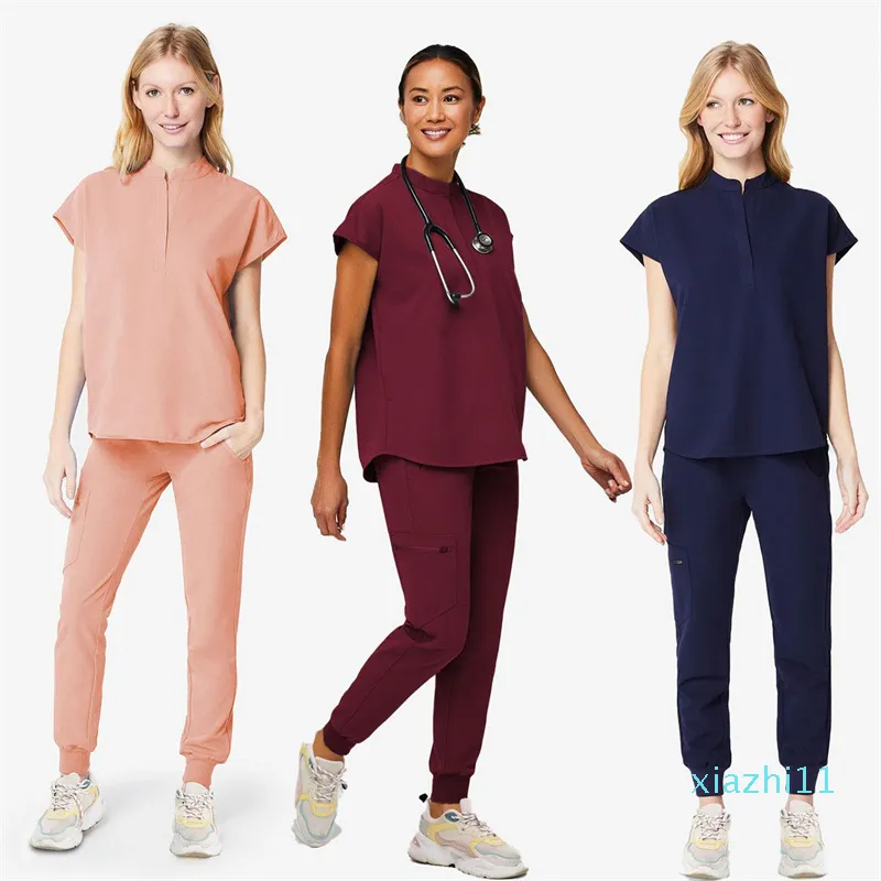 Mulheres Scrub Tops+Pant Men Medical Uniform Scrubs Scrubs camisa Manga curta Uniforme de enfermagem