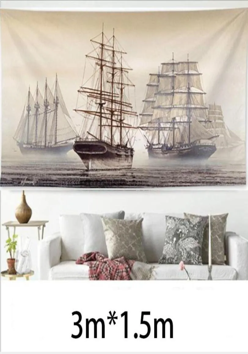 Stort havslandskap ukiyoe konst tapestry vägg hängande bohemisk strandmatta polyester tunn filt yoga sjal matta 300x150 cm filt1571830