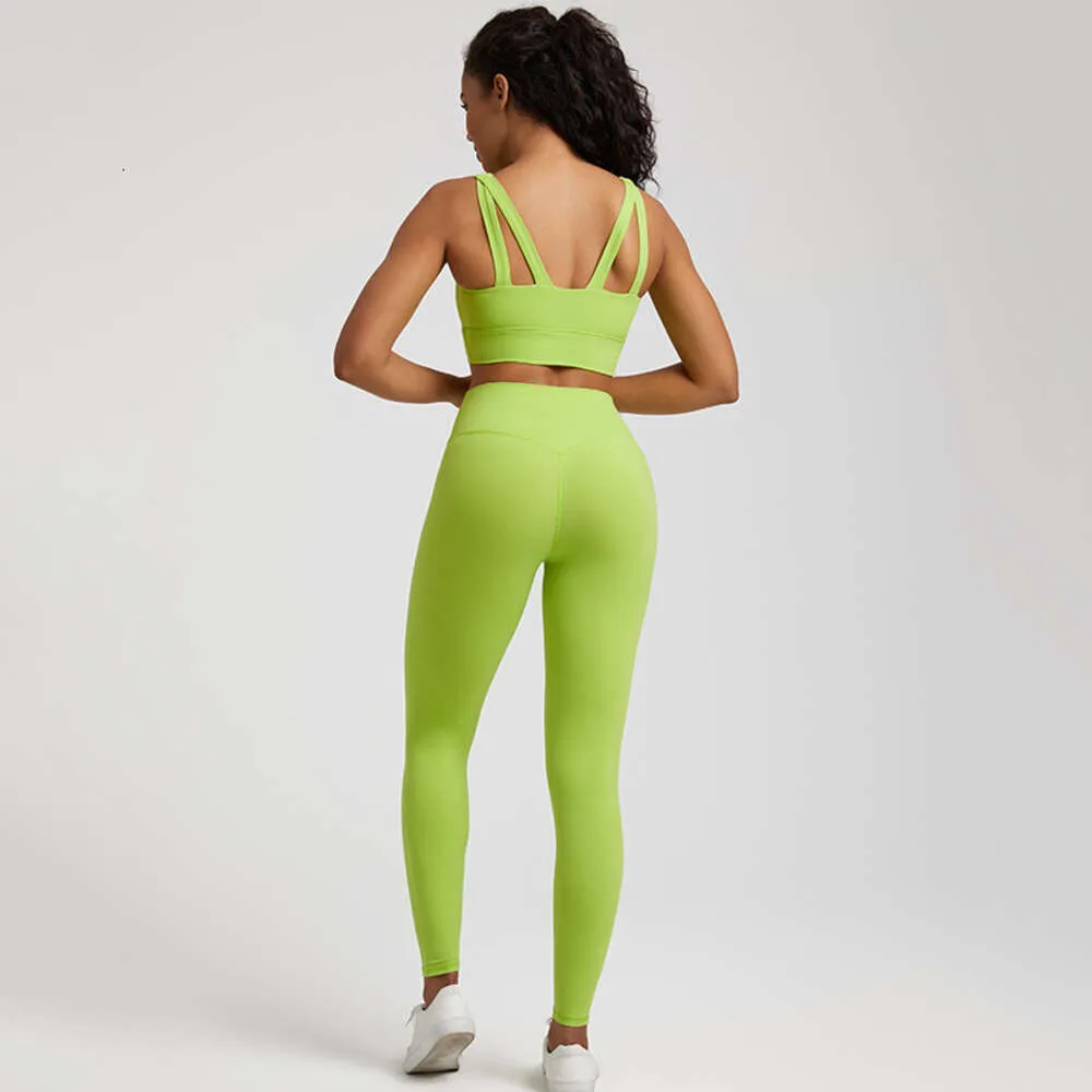 Lu align Woman solidny kolor gimngieny płynne scrunki stroje kadrowe ubrania treningowe Twopiece fitness garnitur sportowy bra top i legginsy z wysokiej talii cytryn Lady Gry sport